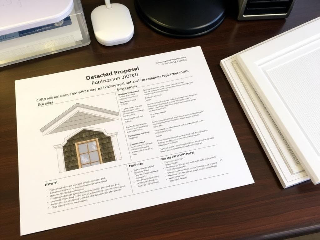 A desk featuring a sheet of paper and a printer, associated with Titan Exteriors.